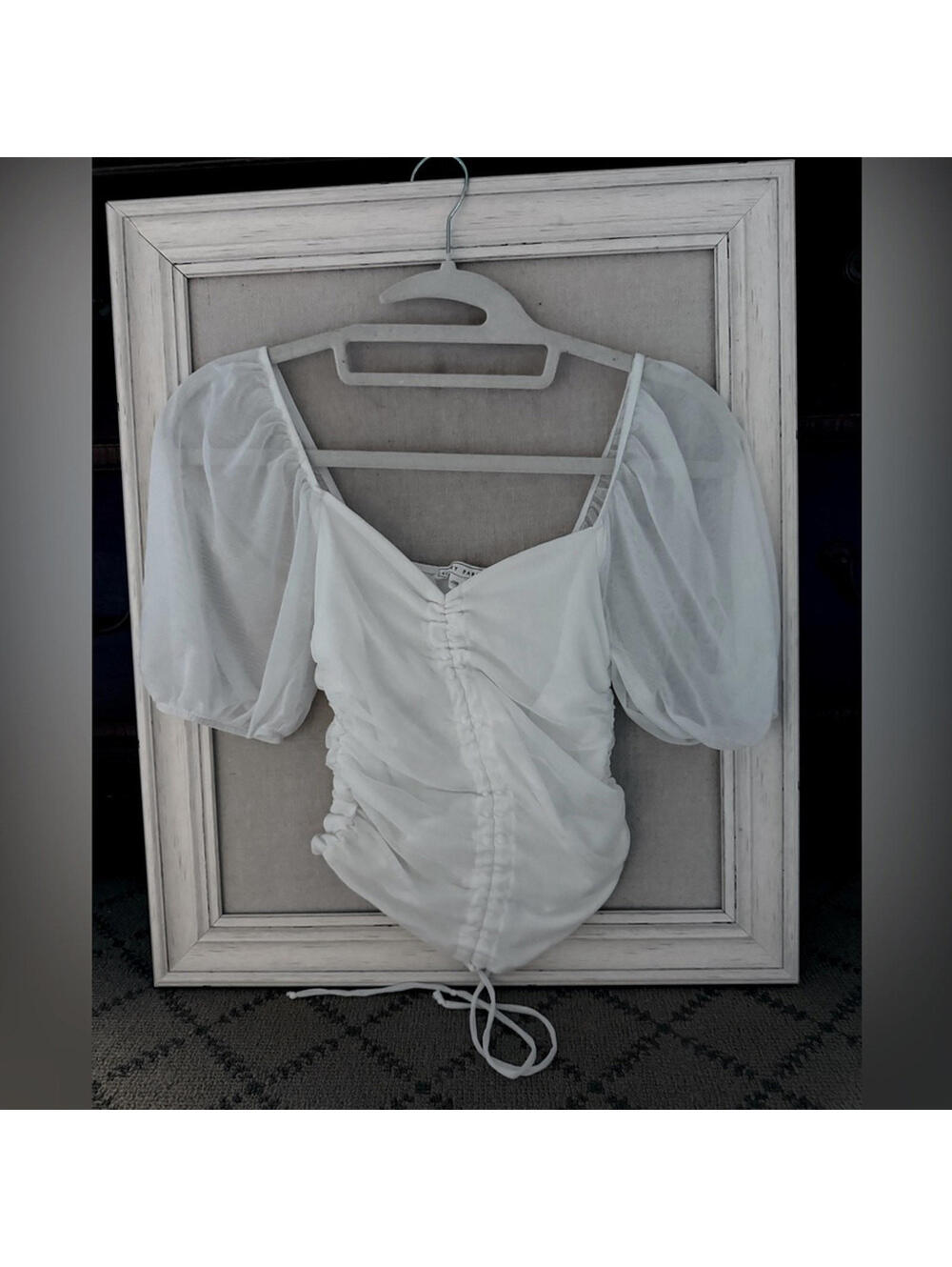 Emory Park white off the shoulder ruched bodycon top with puff sleeves S